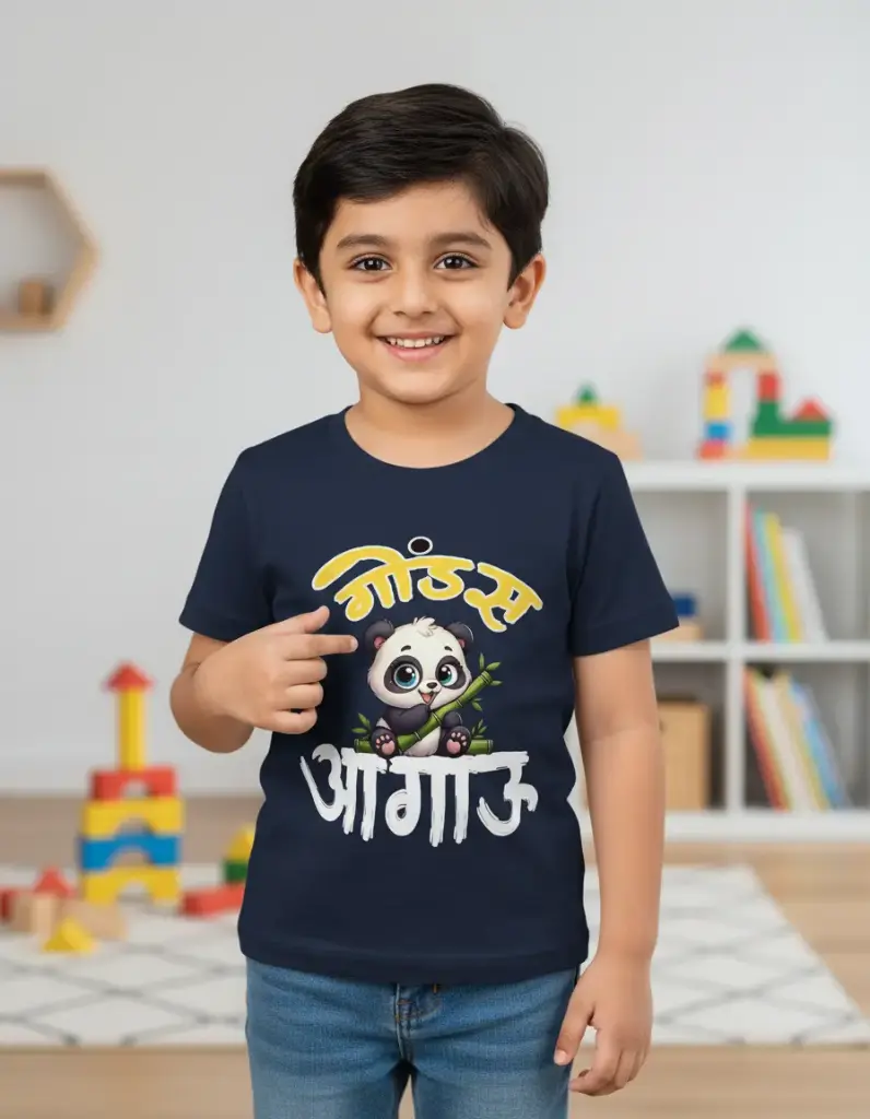 Gondas Aagau Marathi Tagline Tshirt (Navy Blue, 22)